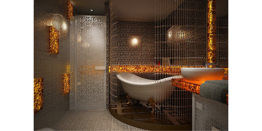 Золотая мозаичная плитка для ванного помещения – разновидности и их основные особенности